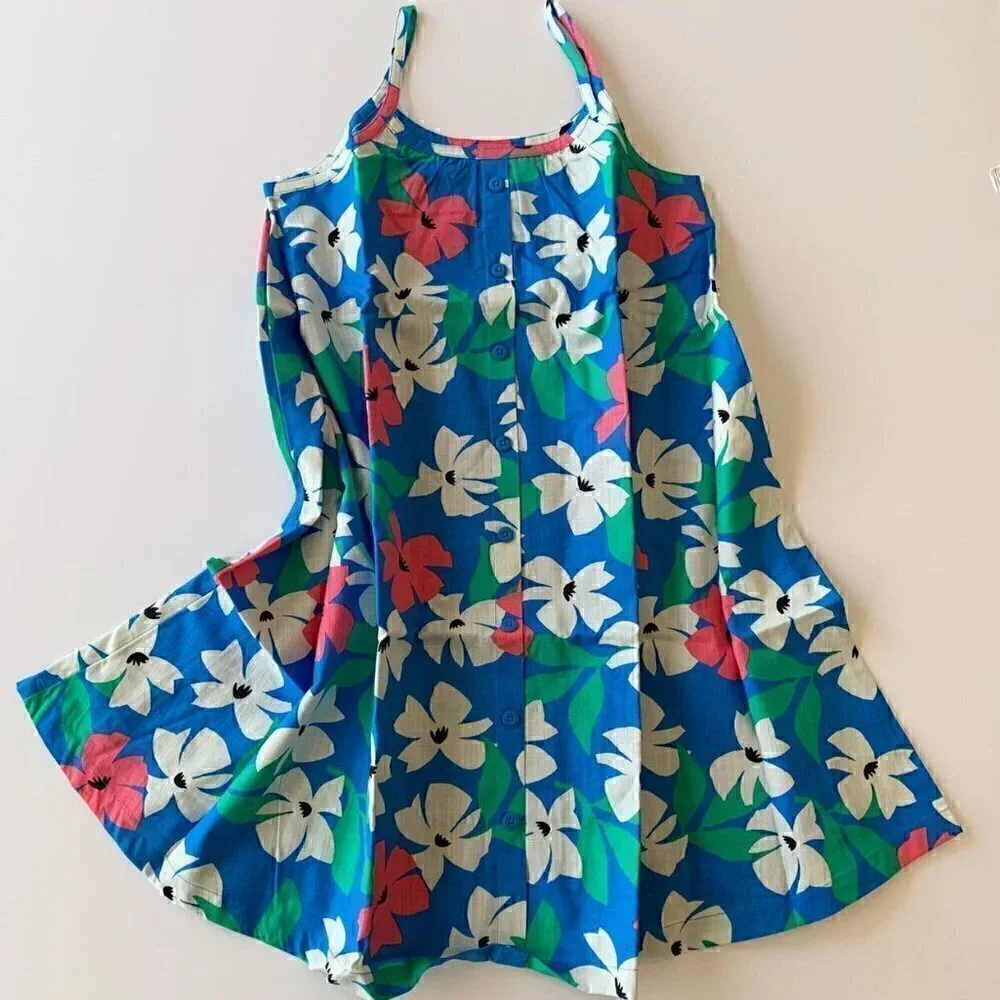 Hanna Andersson Girl Woven Blue Floral Dress 6-7 years 120 cm or 8 Years 130 Cm